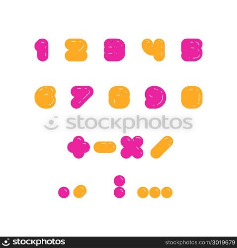 Kids multicolored set of rounded bolld numbers. Rubber imitation