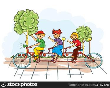 kids on a bike vector illustration