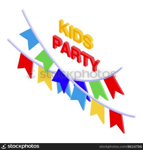 Kids party flags icon isometric vector. Party kids. Child confetti. Kids party flags icon isometric vector. Party kids