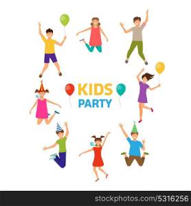 Kids Party, Funny Girls and Boys Jumping. Ghildhood Isolated. Kids Party, Funny Girls and Boys Jumping. Ghildhood Isolated - Illustration Vector
