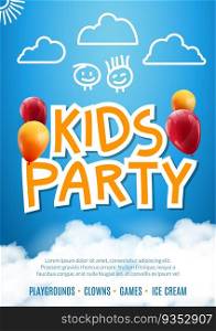 Kids party invitation design poster template. Kids fun celebration flyer.. Kids party invitation design poster template. Kids fun celebration flyer