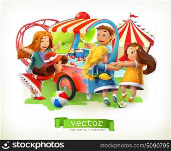 Kids playground. Amusement park. 3d vector illustration