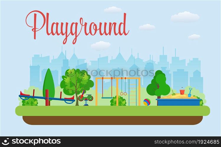 Kids playground. Buildings for city construction. Set of elements to create urban background, village and town landscape. Vector illustration in flat design. Kids playground. Buildings for city construction.