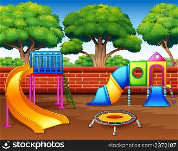 Kids playground with slides in the park 