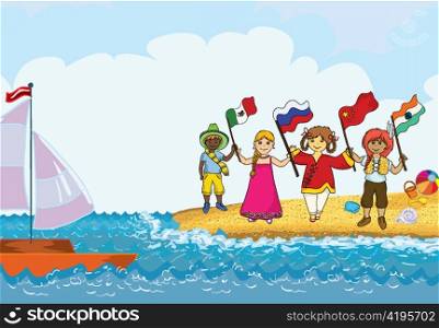 kids playing at the beach vector illustration