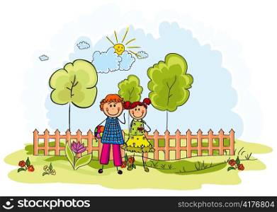 kids playing in the park vector background