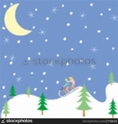 kids playing in the winter, vector art illustration, more drawings in my gallery