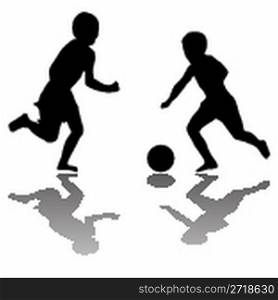 kids playing soccer (black) isolated on white background, vector art illustration; more drawings and silhouettes in my gallery