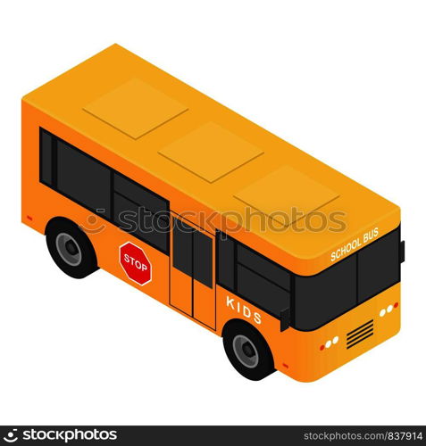 Kids school bus icon. Isometric of kids school bus vector icon for web design isolated on white background. Kids school bus icon, isometric style