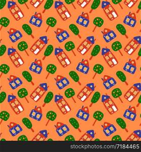 Kids seamless pattern. Childish picture. Print for baby diapers, vests, sliders, sheets, wallpapers, hats, jackets, dress, textile or linens. Hand drawn vector sketch background. Fashion drawing design.