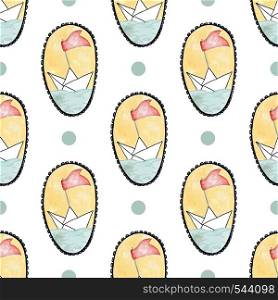 Kids seamless pattern. Hand drawn paper ship vector background. Watercolor and pencils print. Kids seamless pattern. Hand drawn paper ship vector background. Watercolor and pencils print.