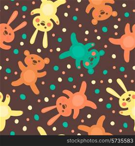 Kids seamless pattern with cute bears and hares. Vector illustration.