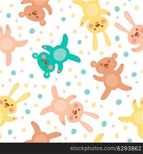 Kids seamless pattern with cute bears and hares. Vector illustration.