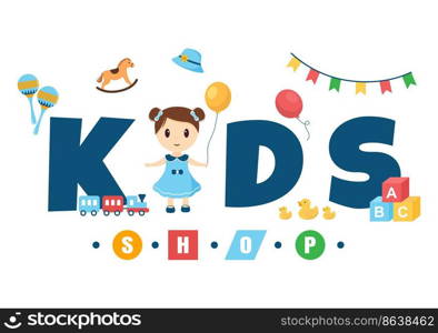 Kids Shop Building Template Hand Drawn Cartoon Flat Style Illustration with Children Equipment such as Clothes or Toys for Shopping Concept