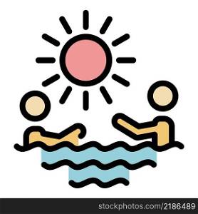 Kids swimming at beach icon. Outline kids swimming at beach vector icon color flat isolated. Kids swimming at beach icon color outline vector