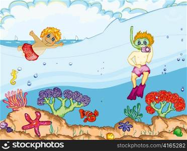 kids swimming vector illustration
