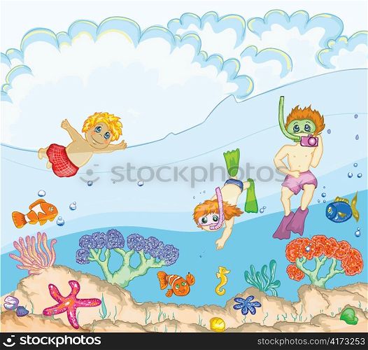 kids swimming vector illustration