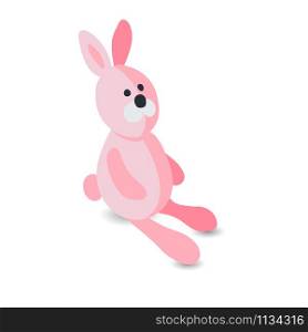 Kids toy cartoon style pink bunny rabbit vector icon isolated on the white background