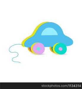 Kids toy cartoon style wooden car vector icon isolated on the white background