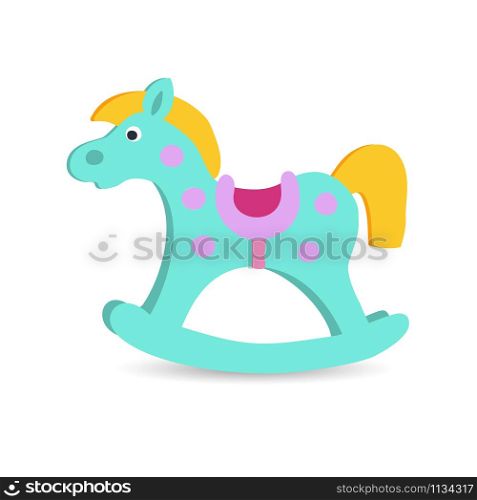 Kids toy cartoon style wooden rocking horse vector icon isolated on the white background
