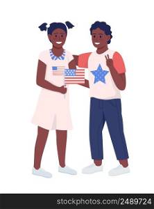 Kids with National American flag semi flat color vector characters. Standing figures. Full body people on white. Young patriots simple cartoon style illustration for web graphic design and animation. Kids with National American flag semi flat color vector characters