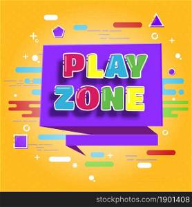 Kids zone. Cartoon game room banner, fun childish play areas poster. Color logo for children party with bright letters, modern kid decent vector template. Play room, game zone, banner playground. Kids zone. Cartoon game room banner, fun childish play areas poster. Color logo for children party with bright letters, modern kid decent vector template