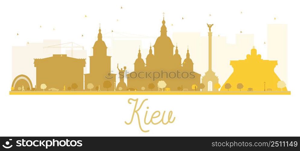 Kiev City skyline golden silhouette. Vector illustration. Simple flat concept for tourism presentation, banner, placard or web site. Business travel concept. Cityscape with landmarks