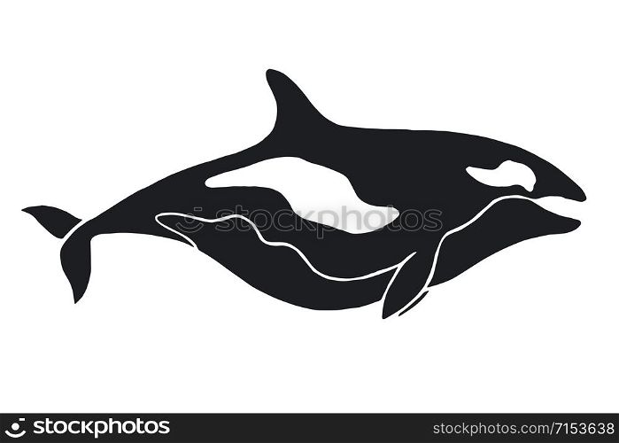 Killer Whale illustration. Ocean animal silhouette for logotype or t-shirt print design. Killer Whale illustration. Ocean animal silhouette for logotype or t-shirt print design.