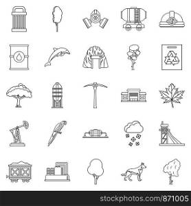 Killing of nature icons set. Outline set of 25 killing of nature vector icons for web isolated on white background. Killing of nature icons set, outline style