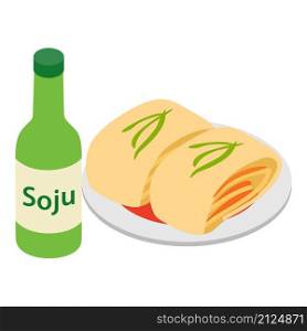 Kimchi icon isometric vector. Korean fermented spicy cabbage and soju. Traditional food and korean rice vodka. Kimchi icon isometric vector. Korean fermented spicy cabbage and soju