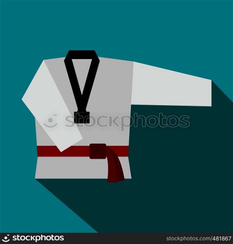 Kimono and martial arts red belt flat icon on a blue background. Kimono and martial arts red belt flat icon