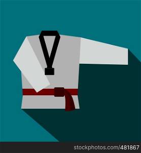 Kimono and martial arts red belt flat icon on a blue background. Kimono and martial arts red belt flat icon