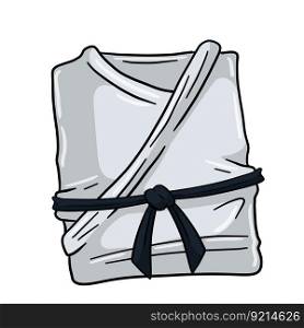Kimono clothes. Combat Japanese folded robe for sports and martial arts. Hand drawn cartoon illustration isolated on white background. Kimono clothes. Combat Japanese robe