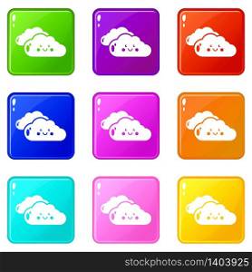 KInd cloud icons set 9 color collection isolated on white for any design. KInd cloud icons set 9 color collection