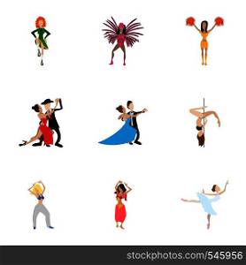 Kind of dances icons set. Cartoon illustration of 9 kind of dances vector icons for web. Kind of dances icons set, cartoon style
