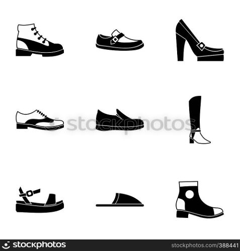 Kind of shoes icons set. Simple illustration of 9 kind of shoes vector icons for web. Kind of shoes icons set, simple style