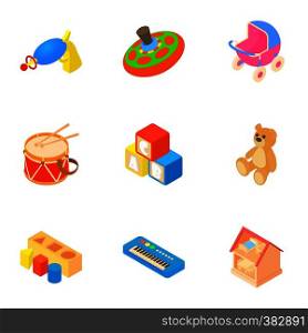 Kind of toys icons set. Cartoon illustration of 9 kind of toys vector icons for web. Kind of toys icons set, cartoon style