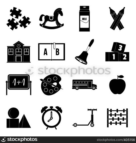 Kindergarten symbol icons set. Simple illustration of 16 kindergarten symbol vector icons for web. Kindergarten symbol icons set, simple style