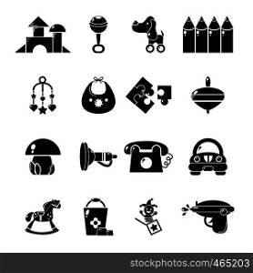 Kindergarten tools icons set. Simple illustration of 16 kindergarten vector icons for web. Kindergarten icons set, simple style