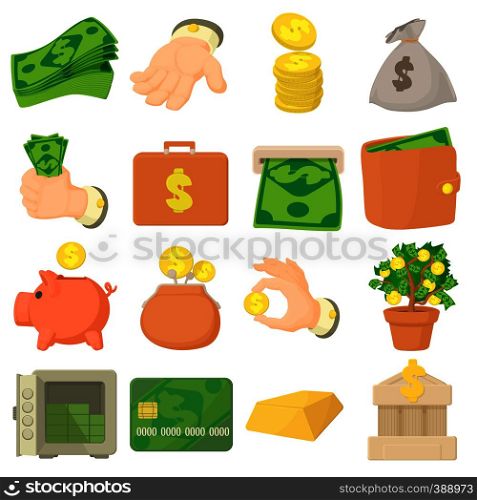 Kinds of money icons set. Cartoon illustration of 16 kinds of money vector icons for web. Kinds of money icons set, cartoon style