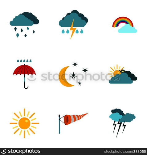 Kinds of weather icons set. Flat illustration of 9 kinds of weather vector icons for web. Kinds of weather icons set, flat style