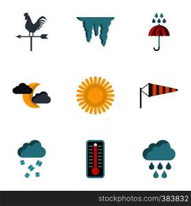 Kinds of weather icons set. Flat illustration of 9 kinds of weather vector icons for web. Kinds of weather icons set, flat style