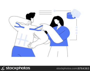 Kinesiology taping abstract concept vector illustration. Kinesiology method, kinesio taping, physiotherapy treatment, bandage application, muscular pain release abstract metaphor.. Kinesiology taping abstract concept vector illustration.