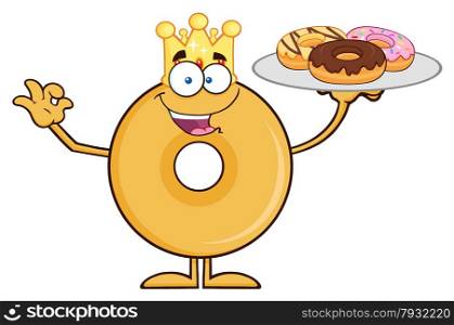 King Donut Cartoon Character Serving Donuts
