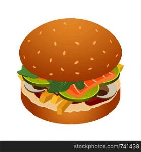 King of burger icon. Isometric of king of burger vector icon for web design isolated on white background. King of burger icon, isometric style