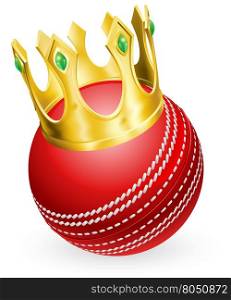 King of cricket concept, a cricket ball wearing a gold crown