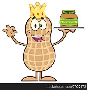 King Peanut Cartoon Character Holding A Jar Of Peanut Butter
