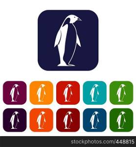 King penguin icons set vector illustration in flat style In colors red, blue, green and other. King penguin icons set flat
