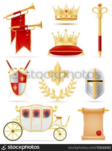 king royal golden attributes of medieval power vector illustration isolated on white background