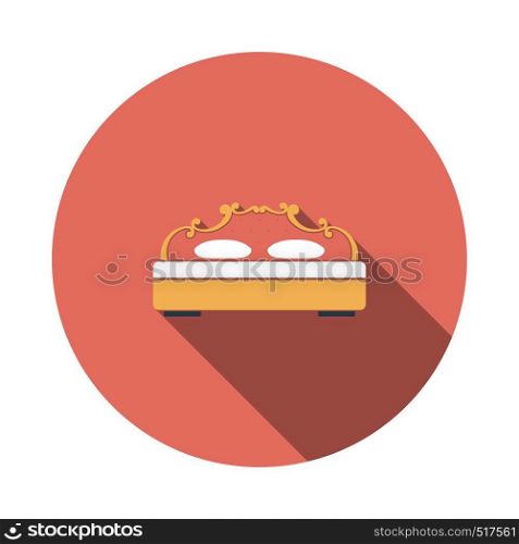 King-size Bed Icon. Flat Circle Stencil Design With Long Shadow. Vector Illustration.